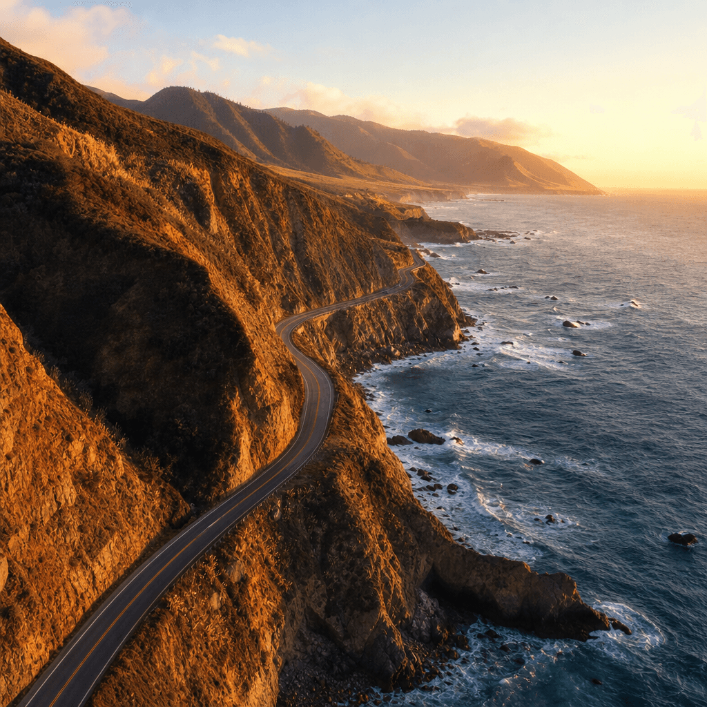 Coastal road at golden hour
